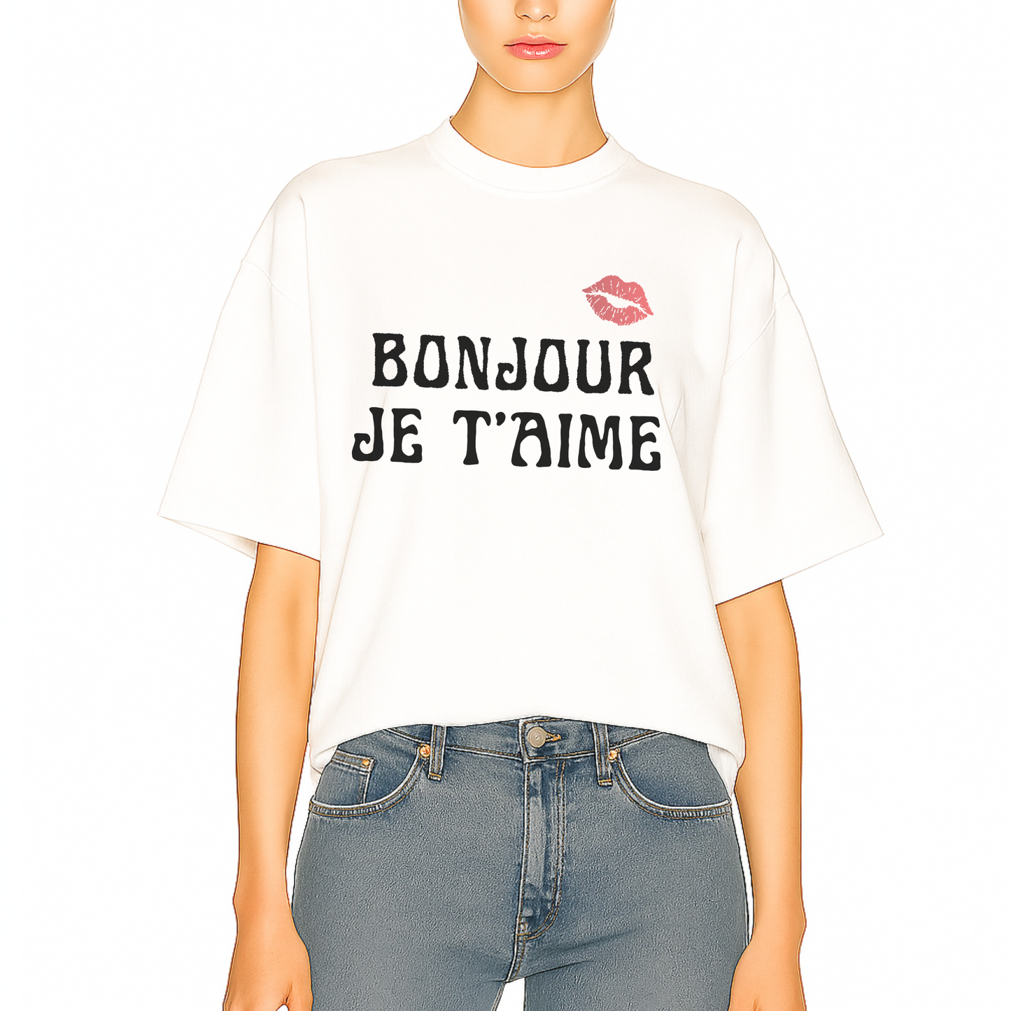 Trendy Graphic Frech Tshirt White BonJour Je Taime