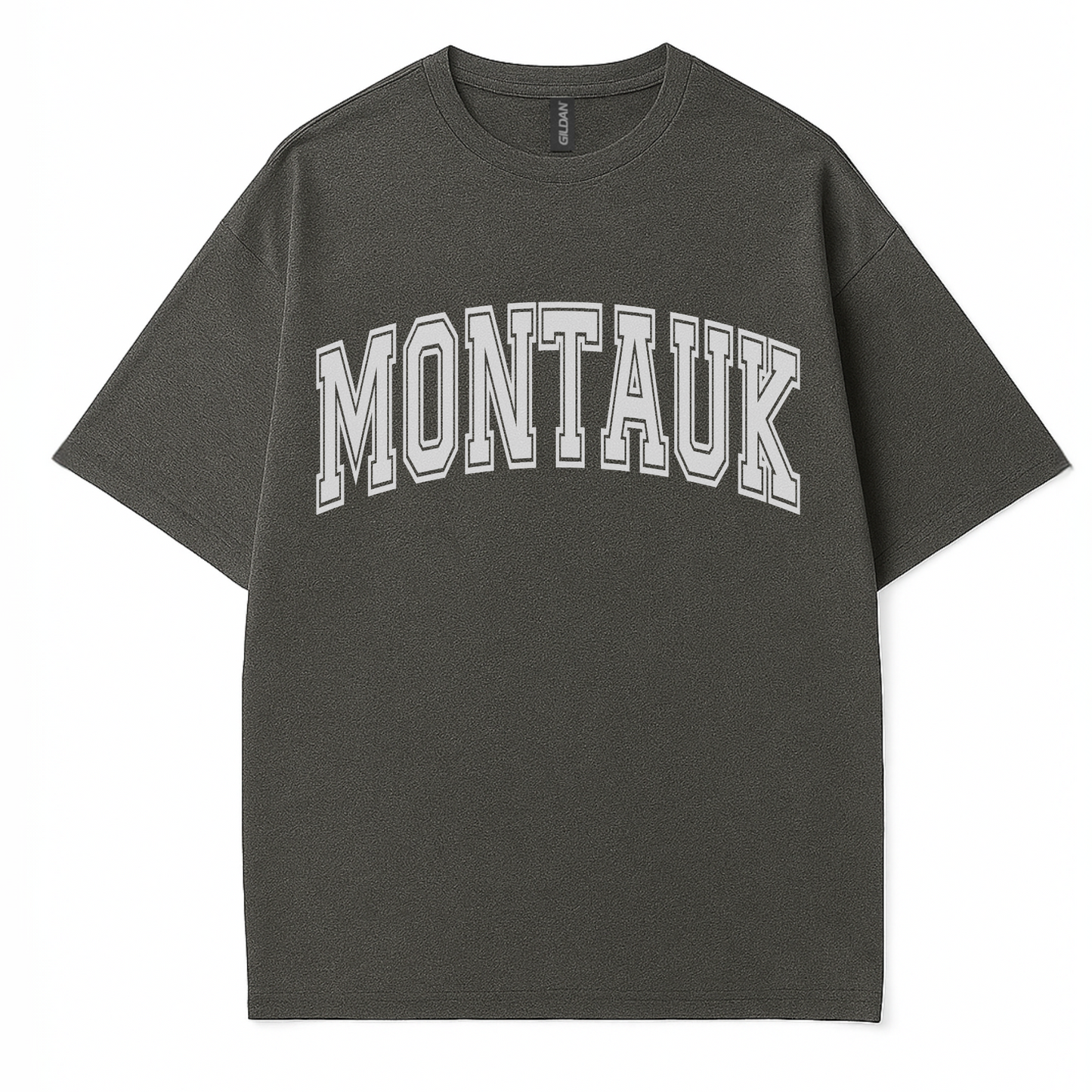Women’s minimalist statement t-shirt with ‘Montauk’ text by Côte Crew