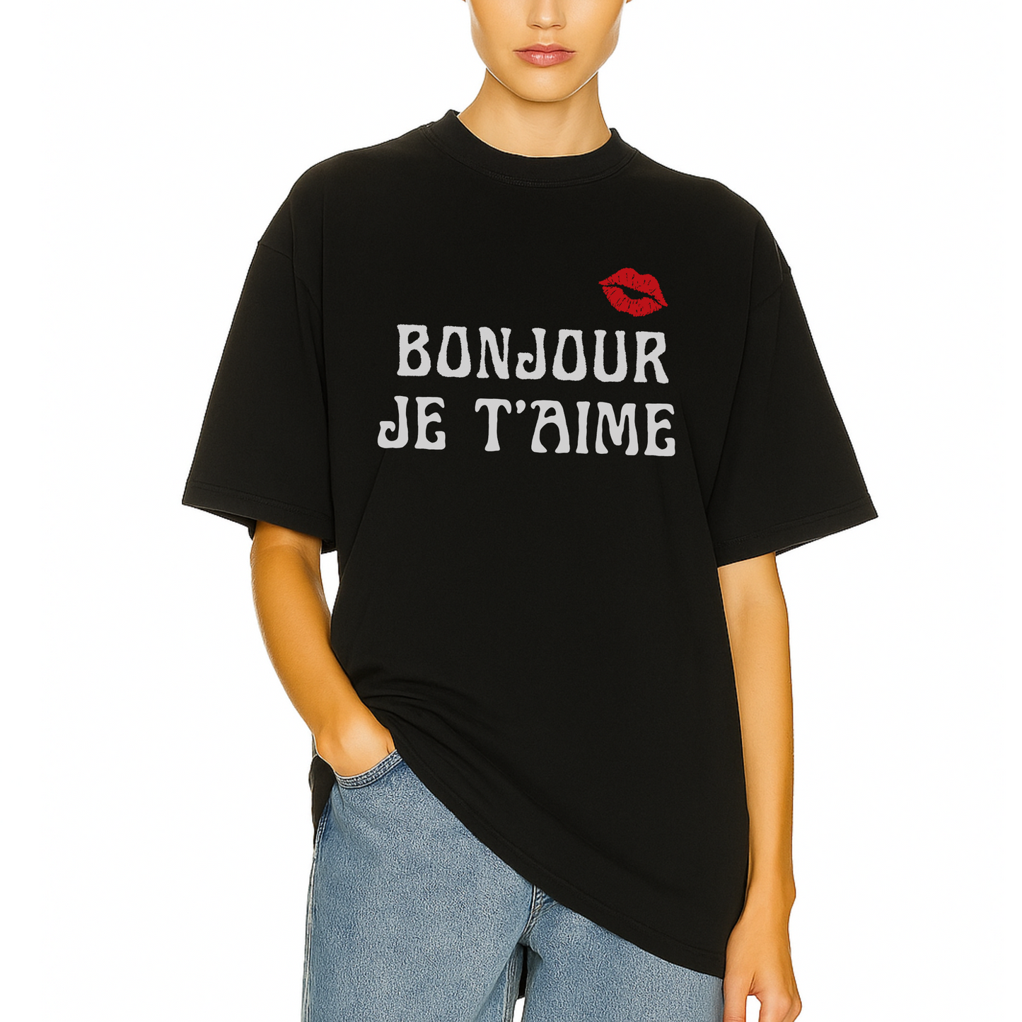 Popular French Tshirt Black Oversized