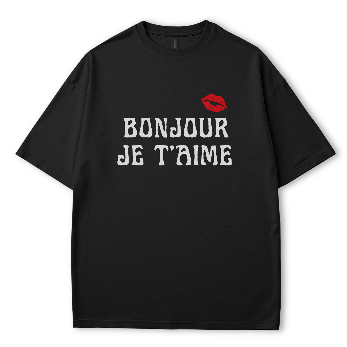 Black French Tshirt BonJour Je taime Kiss