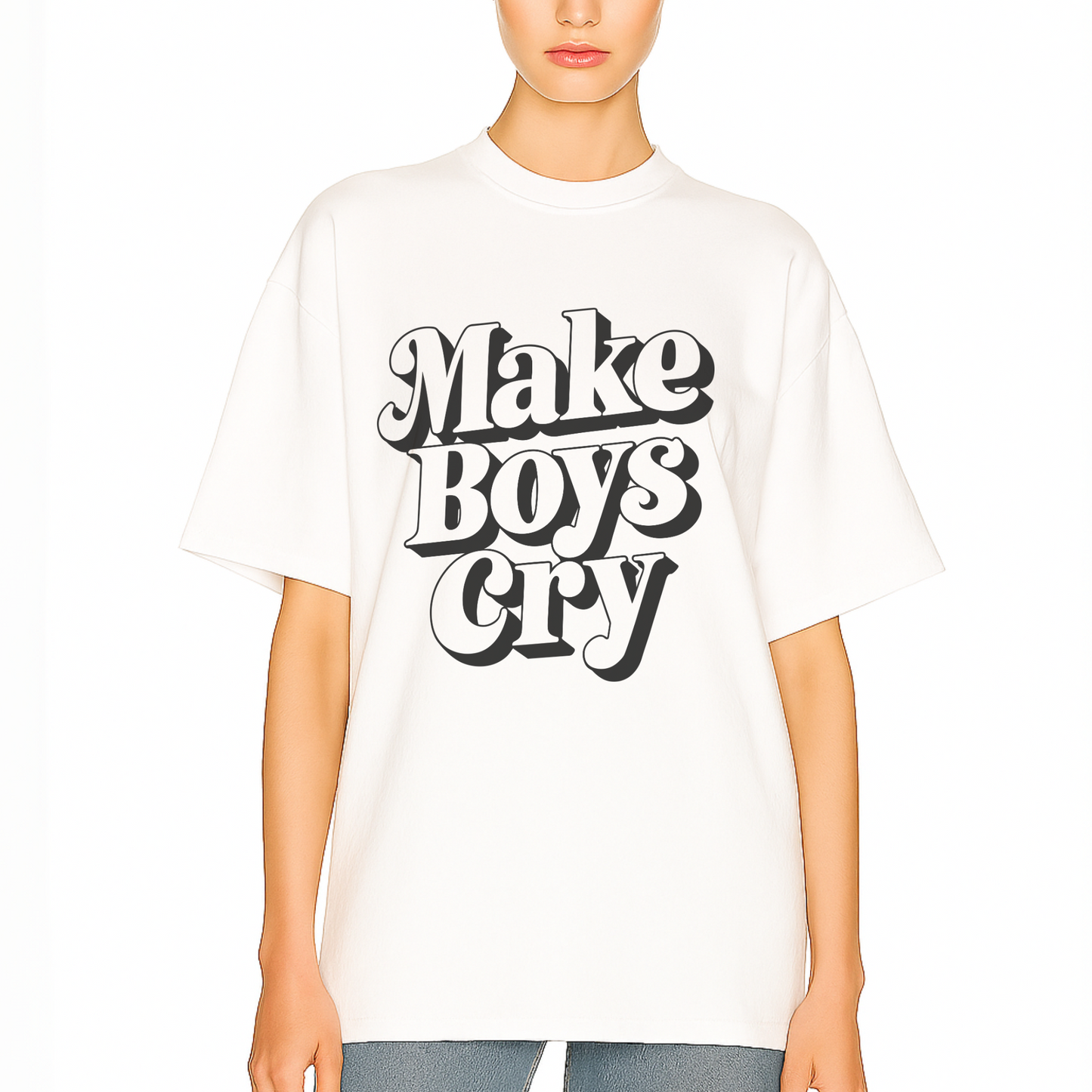 graphic t-shirt for women featuring 'make boys cry'print by Côte Crew