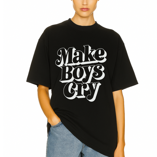Soft cotton graphic t-shirt for women featuring ‘make boys cry' print by Côte Crew