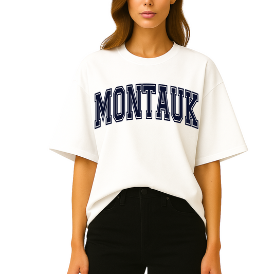 Preppy graphic t-shirt for  featuring ‘MONTAUK' print by Côte Crew