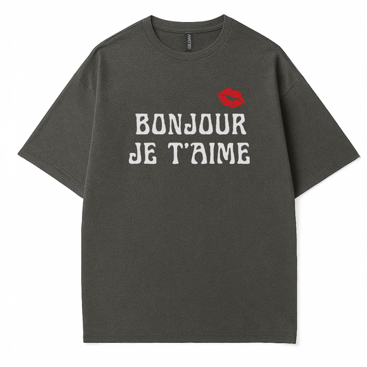 Bomhour French Tshirt with lips Frey on white background 