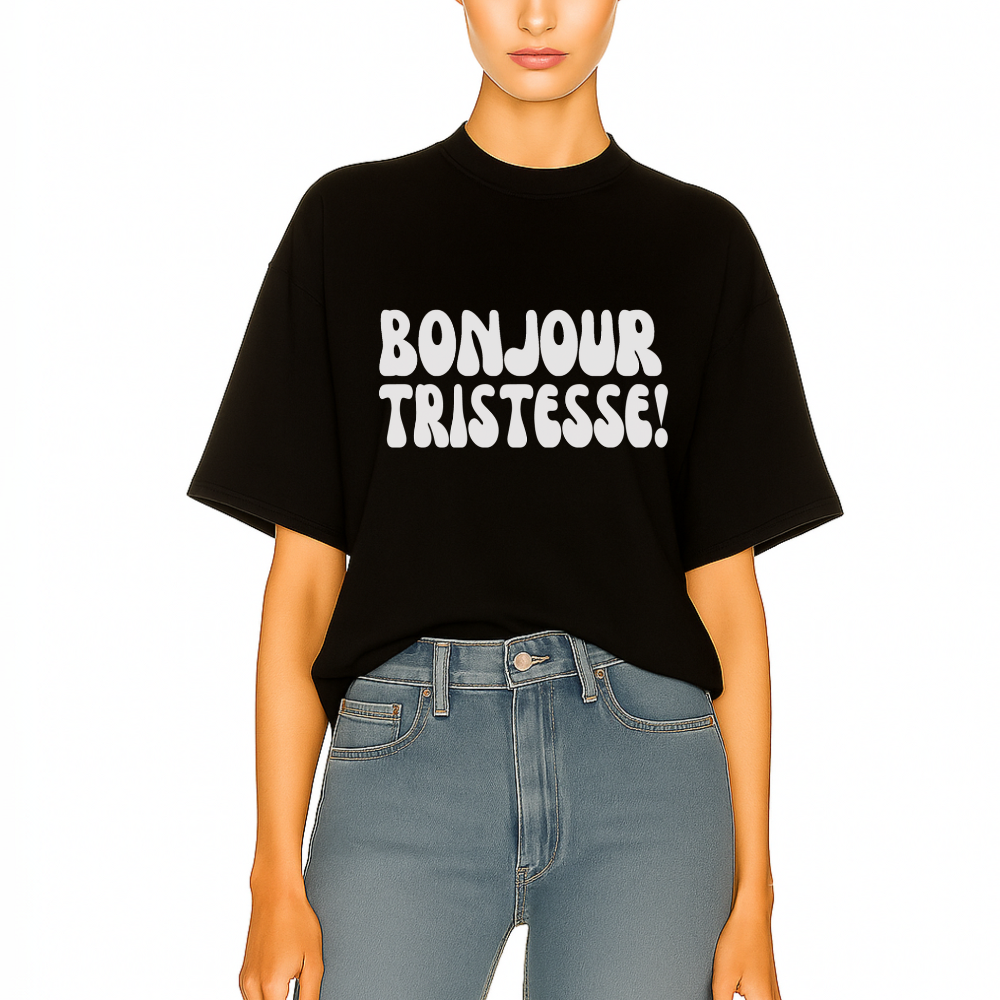 Trendy French  statement t-shirt with ‘Bonjour Tristesse’ text by Côte Crew