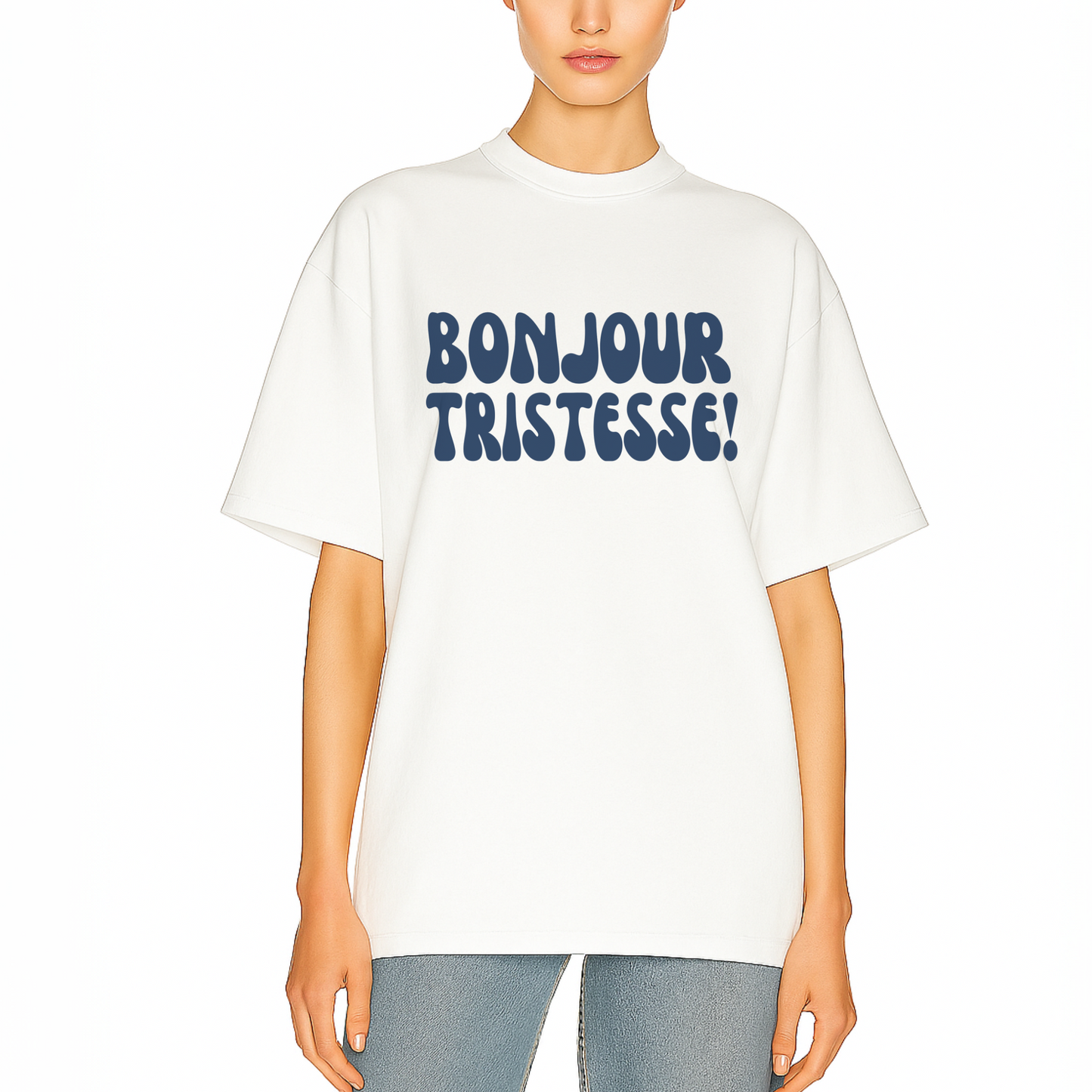 Women’s french statement t-shirt with ‘Bonjour Tristesse’ text by Côte Crew