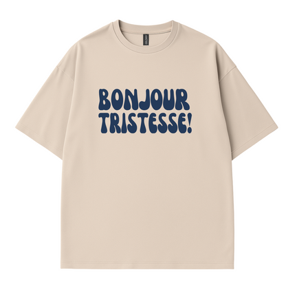 Unisex minimalist statement t-shirt with ‘Bonjour Tristesse’ text by Côte Crew