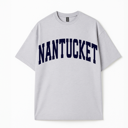 Bold  statement tee reading ‘Nantucket’ in a clean, modern font by Côte Crew

