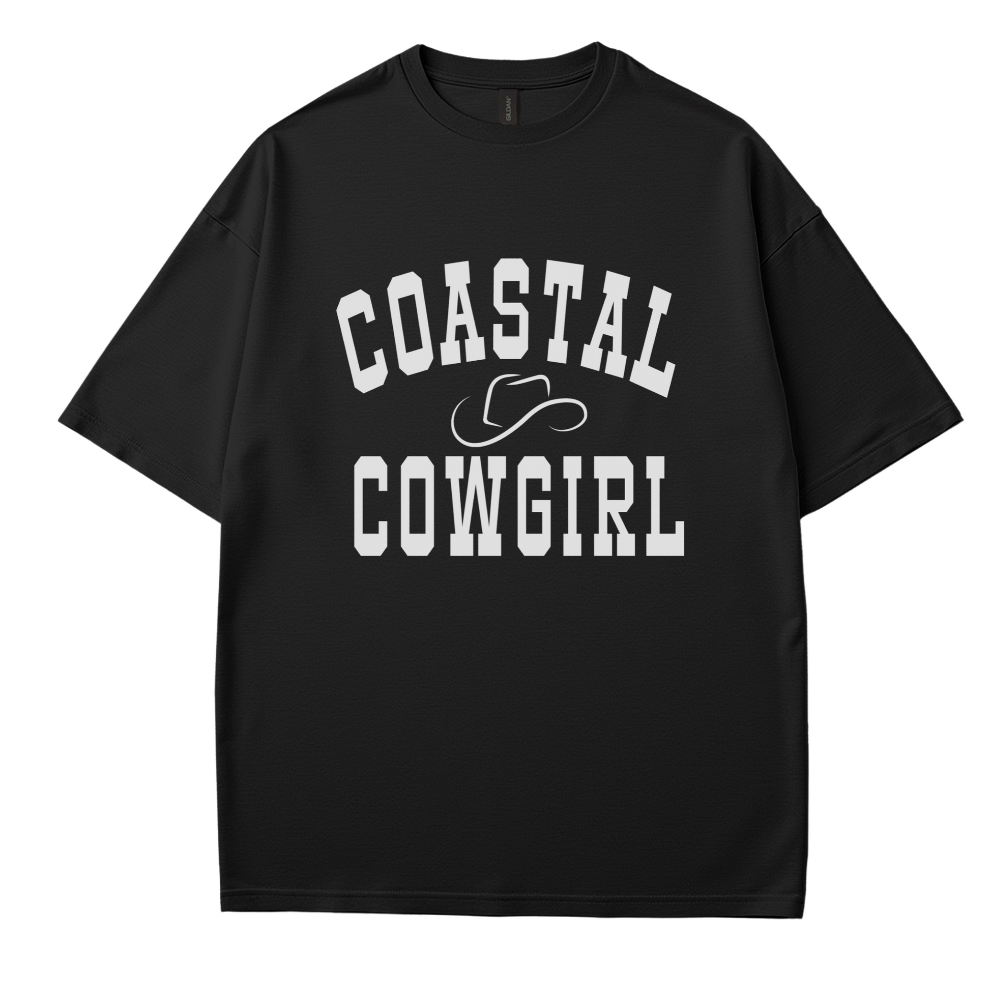Women’s minimalist statement t-shirt with ‘Coastal Cowgirl ’ text by Côte Crew
