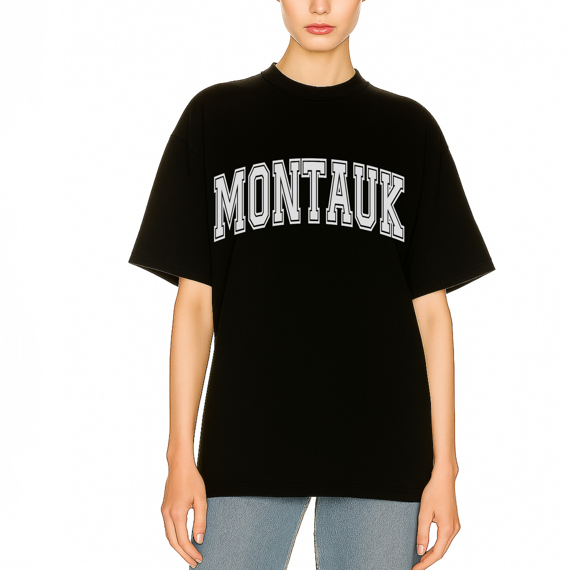 Ethically cotton t-shirt with bold  graphic ‘MONTAUK’  Côte Crew