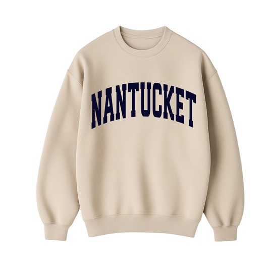Beige sweatshirt with 'NANTUCKET' text on a white background