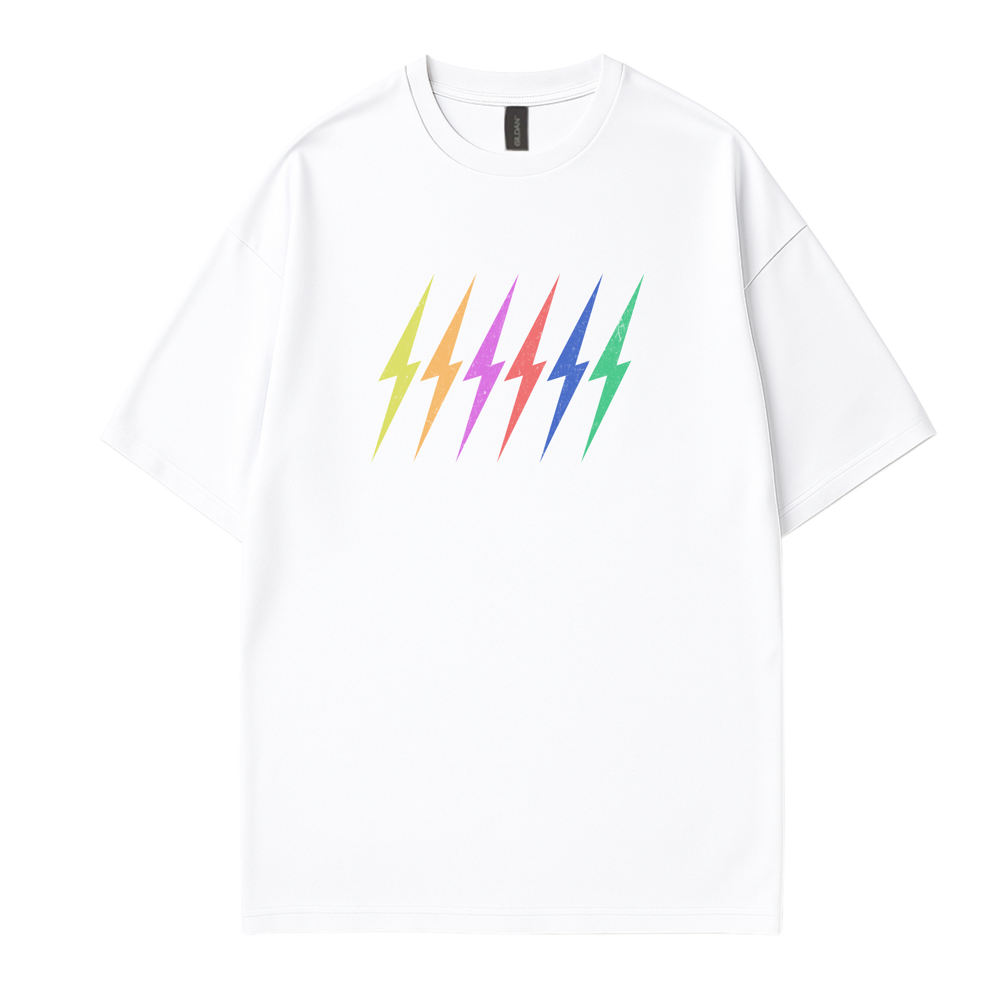  Lifestyle image of Côte Crew’s rainbow lightning bolt popular graphic tee styled casually for vibrant everyday wear.